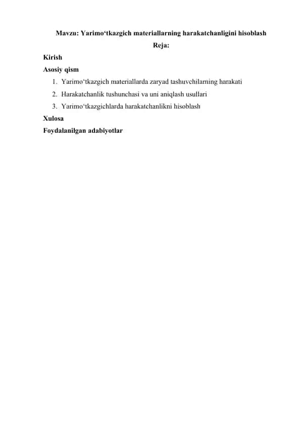Yarimo‘tkazgich materiallarning harakatchanligini hisoblash