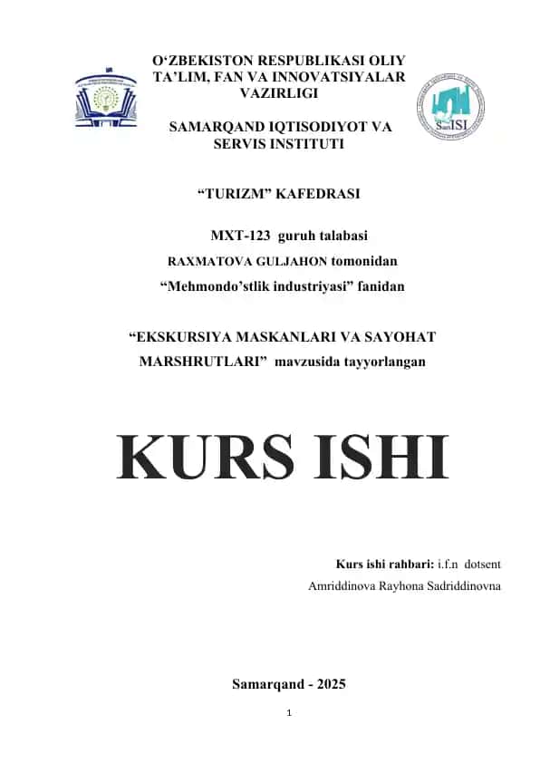 EKSKURSIYA MASKANLARI VA SAYOHAT MARSHRUTLARI