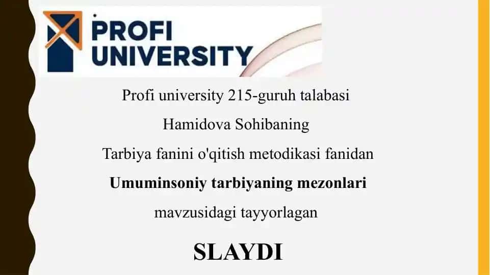 Umuminsoniy tarbiyaning mezonlari
