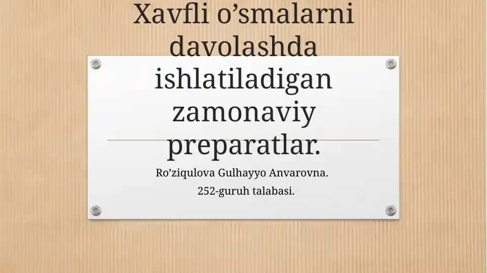 Xavflio’smalarnidavolashdaishlatiladiganzamonaviypreparatlar