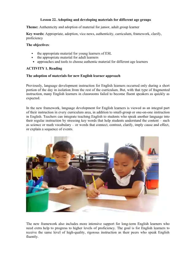 Adopting and developing materials for different age groups