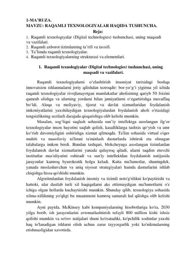 Raqamli texnologiyalar (Digital technologies)