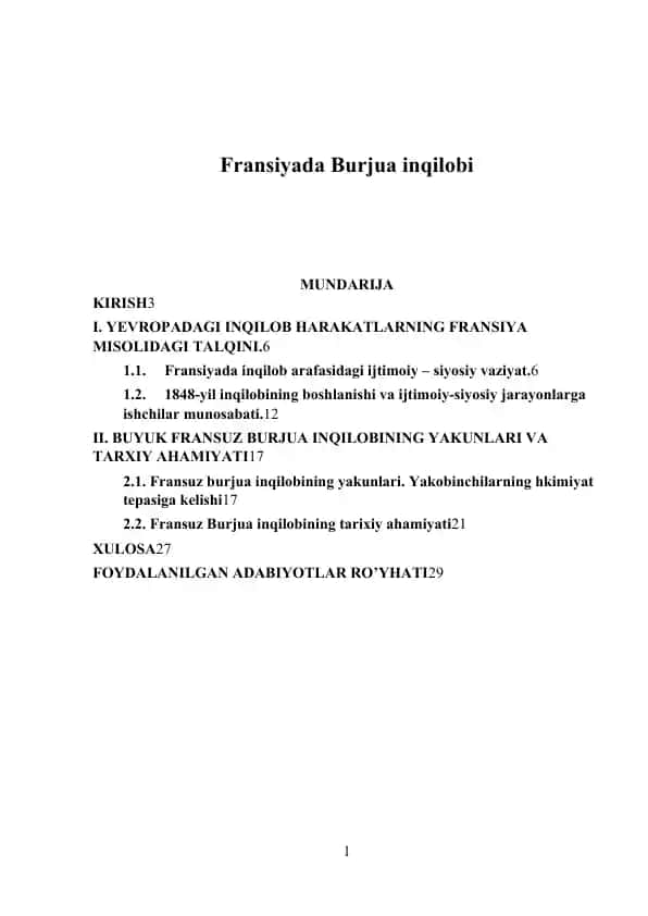 Fransiyada Burjua inqilobi (Kurs ishi)