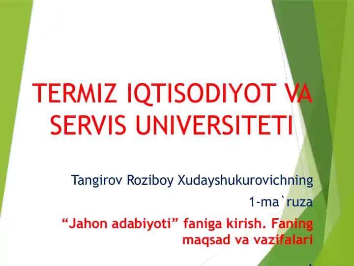 Jahon adabiyoti faniga kirish