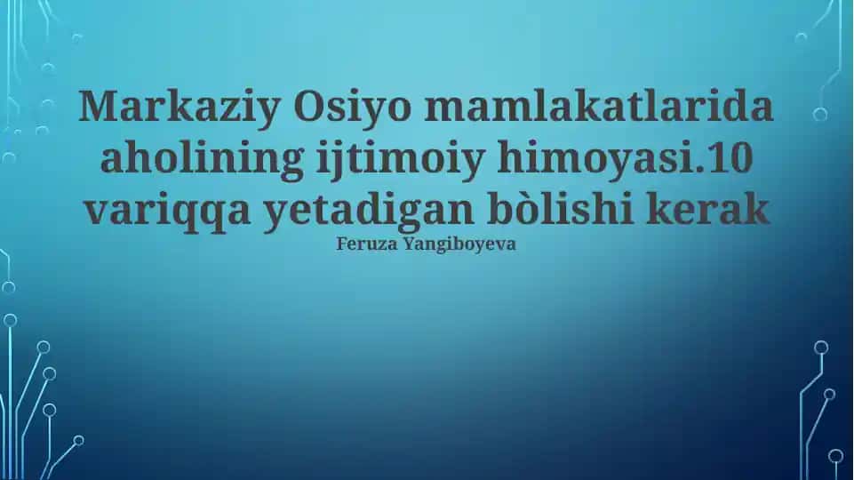 Markaziy Osiyodagi Ijtimoiy Himoya Tizimlari