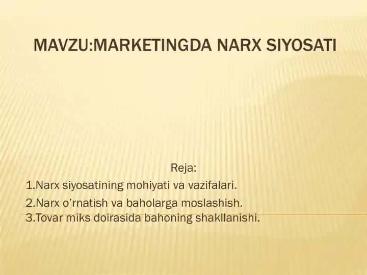 MARKETINGDA NARX SIYOSATI