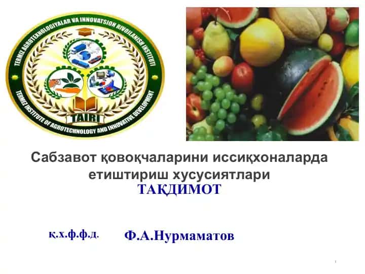 Сабзавот қовоқчаларини иссиқхоналарда етиштириш хусусиятлари