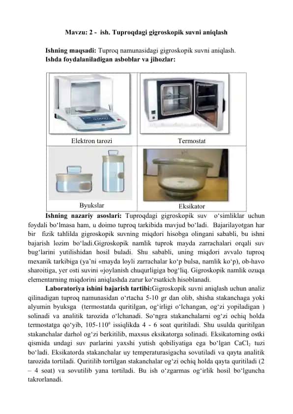 Tuproqdagi gigroskopik suvni aniqlash