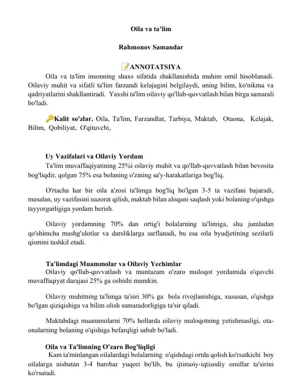 Oila va Ta'lim