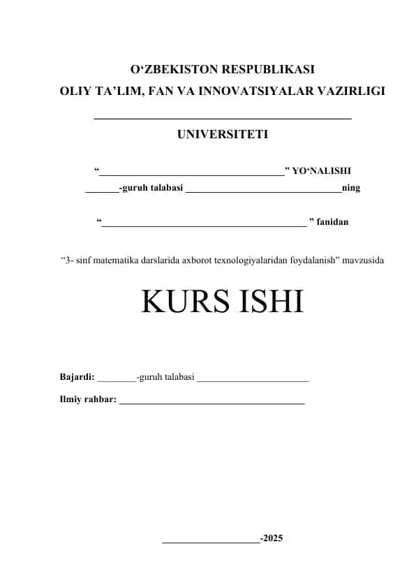 3- sinf matematika darslarida axborot texnologiyalaridan foydalanish