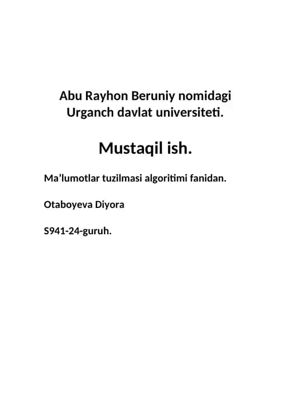 Ma’lumotlar tuzilmasi algoritimi fanidan