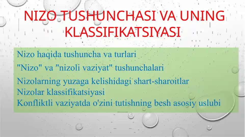 NIZO TUSHUNCHASI VA UNING KLASSIFIKATSIYASI