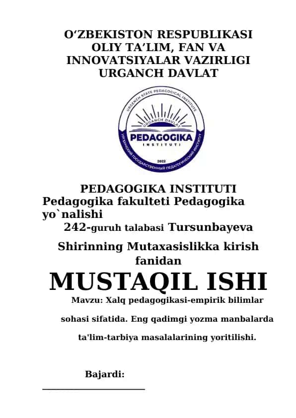 Xalq pedagogikasi-empirik bilimlar sohasi