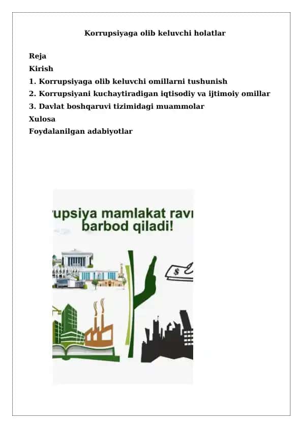 Korrupsiyaga olib keluvchi holatlar