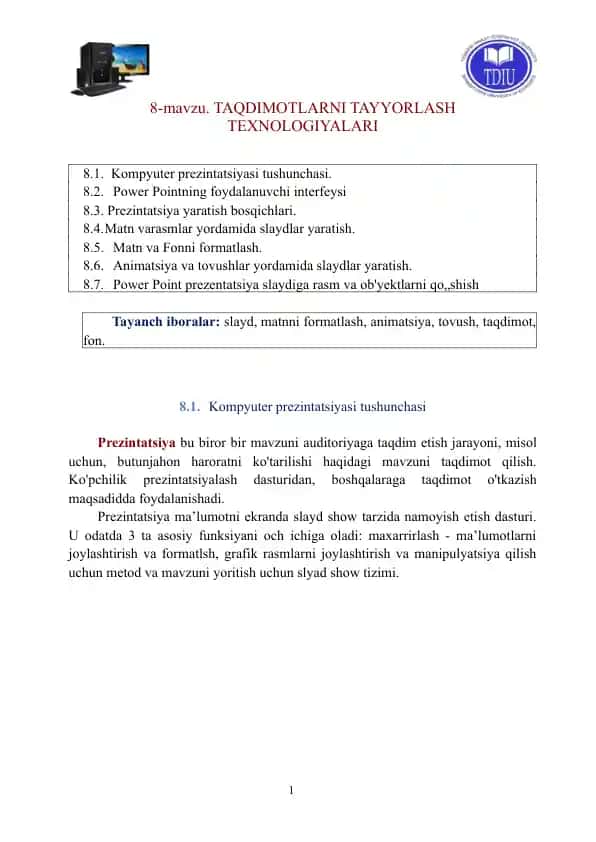 Kompyuter prezintatsiyasi tushunchasi
