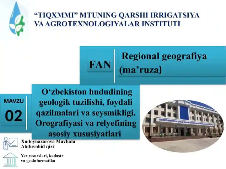 TOSHKENT IRRIGATSIYA VA QISHLOQ XO'ALIGINI MEXANIZATSIYALASH