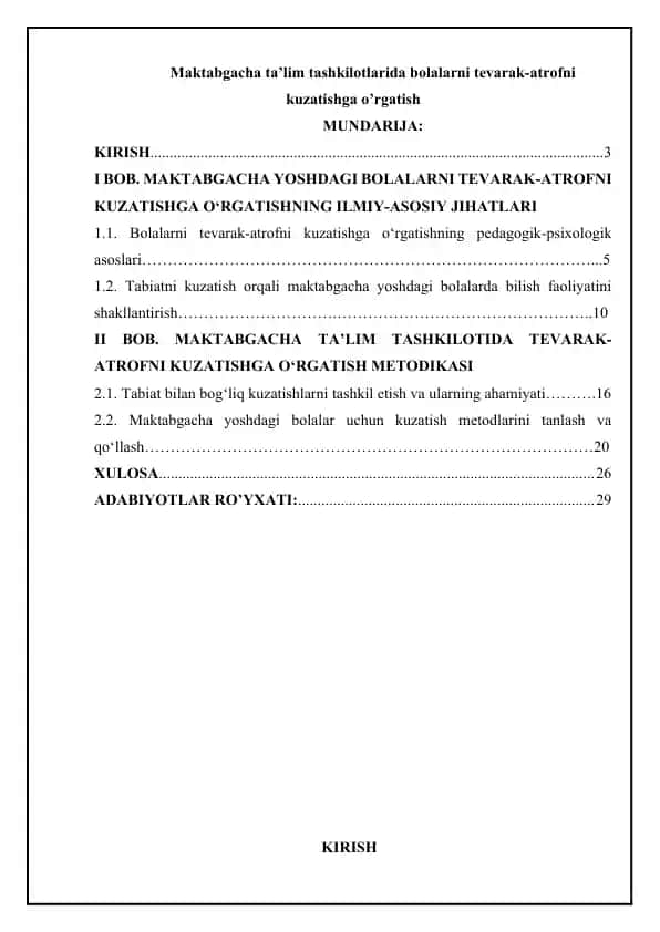 Maktabgacha ta’lim tashkilotlarida bolalarni tevarak-atrofni kuzatishga o’rgatish