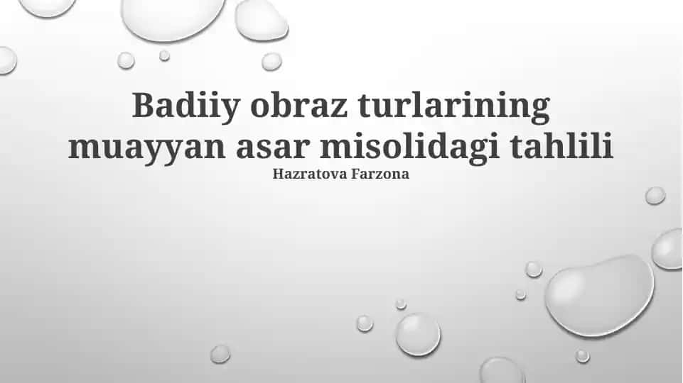 Badiiy obraz turlarining muayyan asar misolidagi tahlili