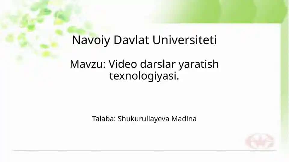 Videodarslaryaratishtexnologiyasi