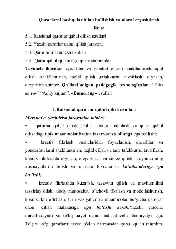 Qaror qabul qilish va ratsional fikrlash bo‘yicha taqdimot