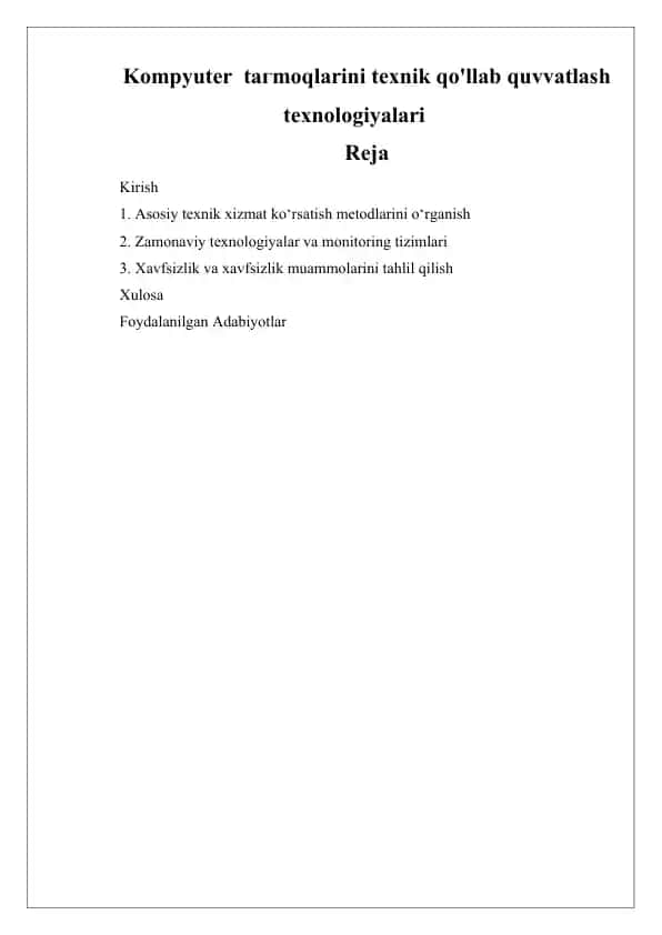 Kompyuter ta'limotlarini texnik qo'llab quvvatlash texnologiyalari