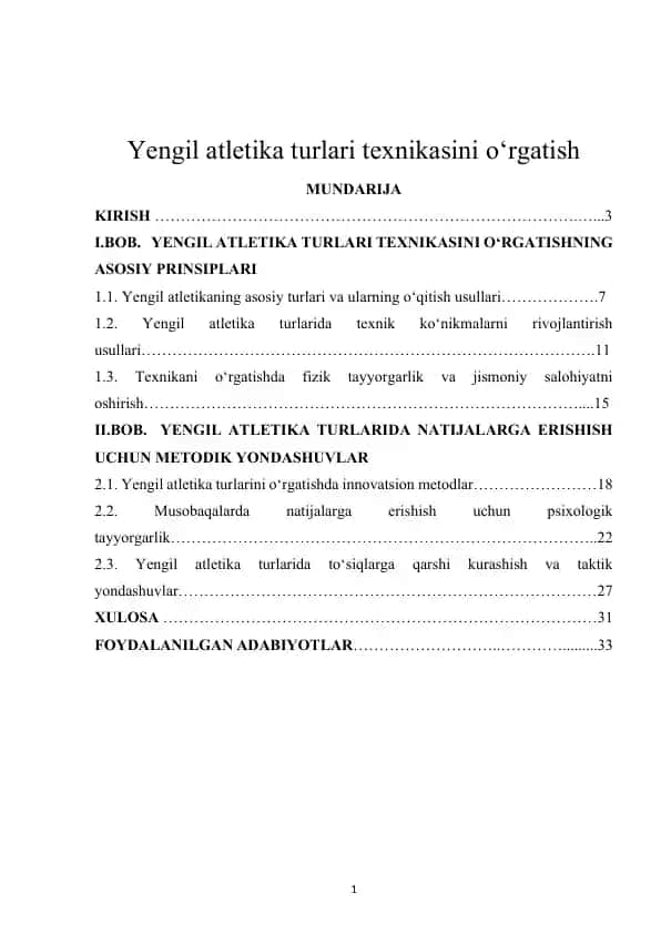 Yengil atletika turlari texnikasini o‘rgatish