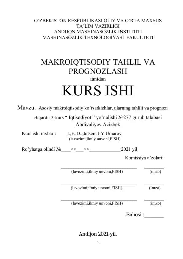 Makro iqtisodiy tahlil va prognzlash