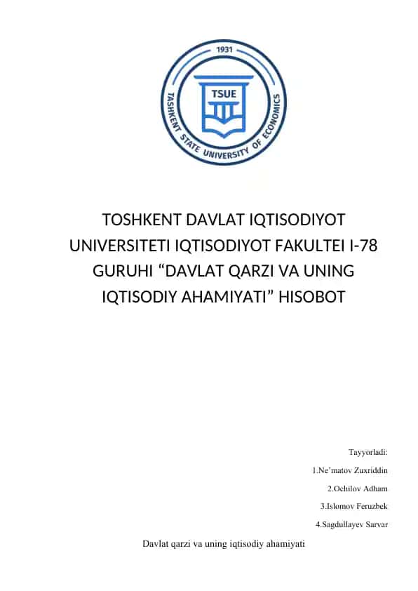 Davlat qarzi va uning iqtisodiy ahamiyati