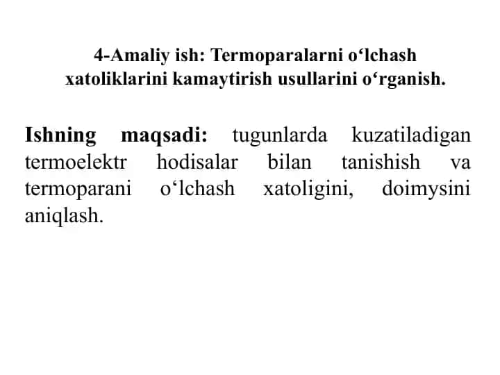 Termoparalarni o'lchash xatoliklarini kamaytirish usullari