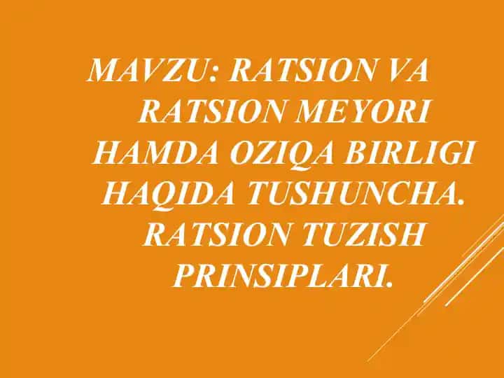 Ratsion va ratsionmeyorihamda oziqabirligi haqida tushuncha