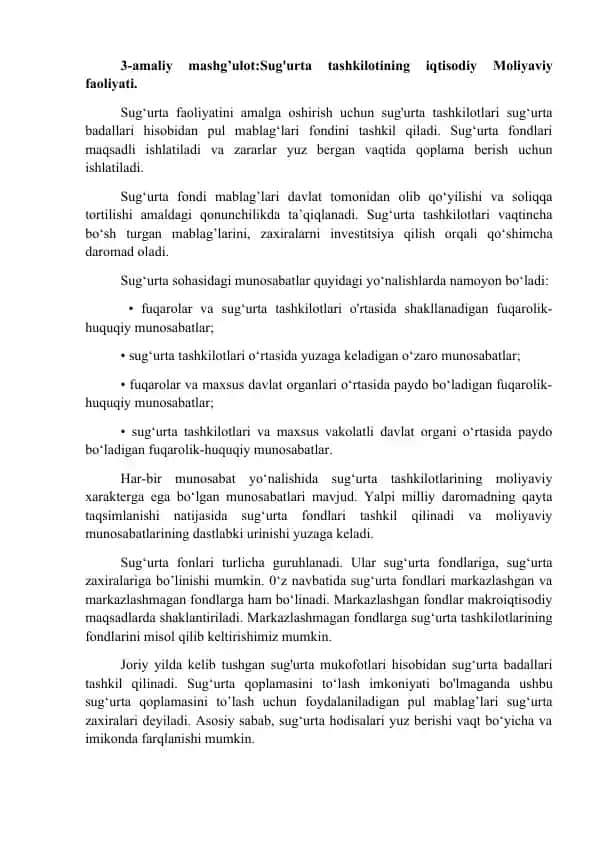 Sug'urta tashkilotlarining iqtisodiy Moliyaviy faoliyati