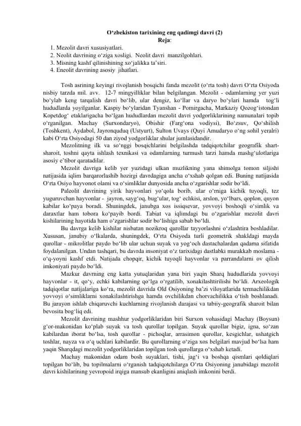 O‘zbekiston tarixining eng qadimgi davri (2)