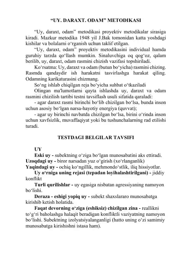 “Uy, daraxt, odam” metodikasi