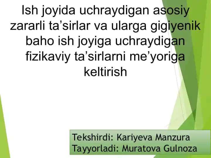 INSON O'Z MEHNAT FAOLIYATI DAVOMIDA TURLI XAVF-XATARLARGA DUCHOR BO'LADI