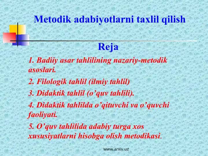 Metodik adabiyotlarni taxlil qilish