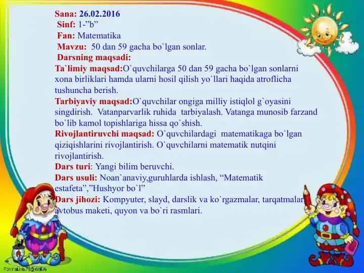 Darslik "Matematika 50-59 sonlar mavzusi"