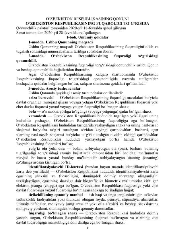O'zbekiston Respublikasining Qonuni