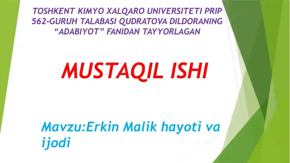Erkin Malik hayoti va ijodi