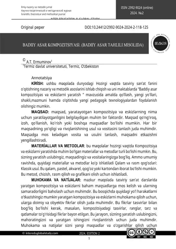 BADIIY ASAR KOMPOZITSIYASI. (BADIIY ASAR TAHLILI MISOLIDA)