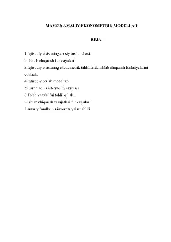 Amaliy Ekonomik Modellar