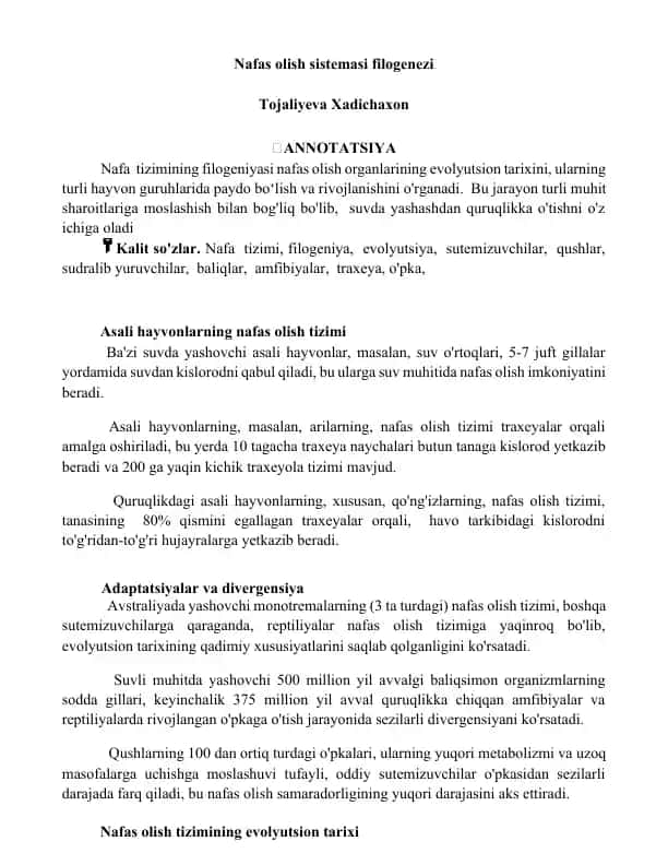 Nafas olish sistemasi filogenezi