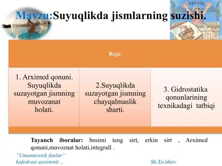 Suyuqlikda jismlarning suzishi