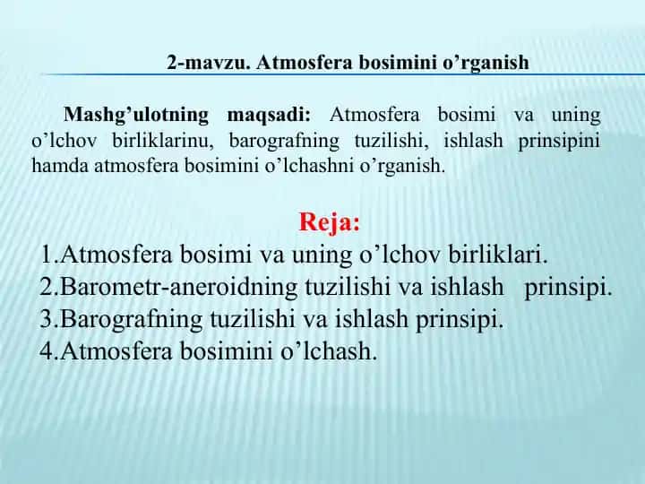 Atmosfera bosimini o’rganish