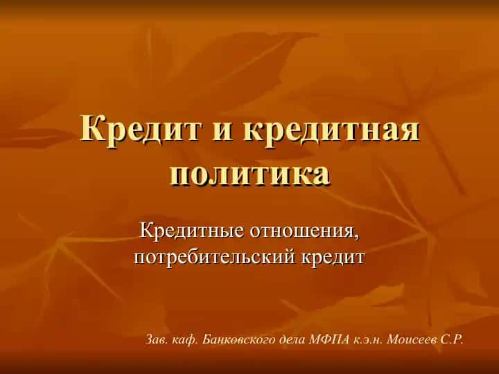 Кредит и кредитная политика