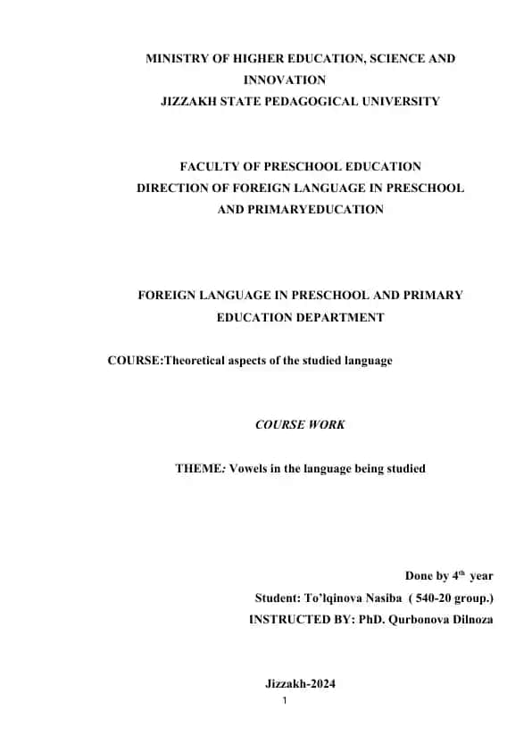 Vowels in the language being studied (Course Work)
