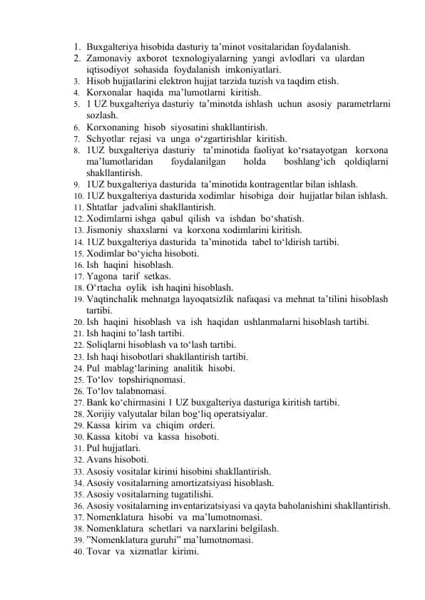 Buxgalteriya hisobida dasturiy ta’minot vositalaridan foydalanish.