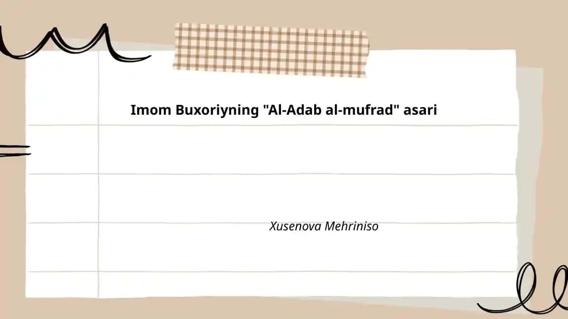 Imom Buxoriyning "Al-Adab al-mufrad" asari