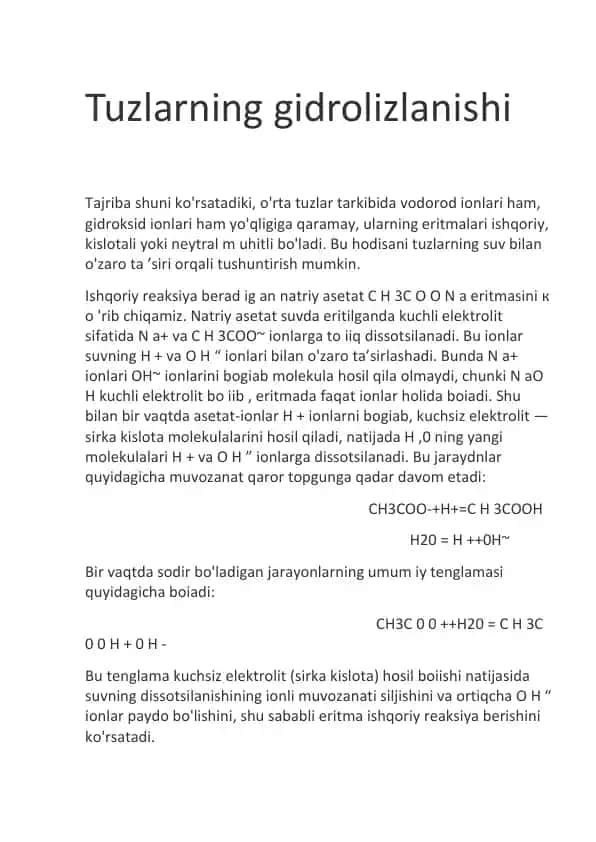 Tuzlarning gidrolizlanishi