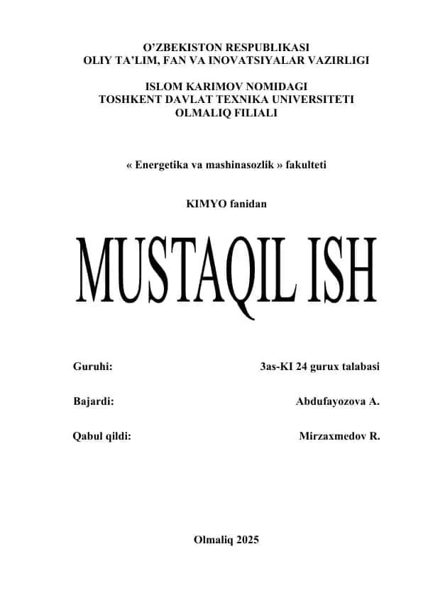 Kimyo fanining maqsad va vazifalari
