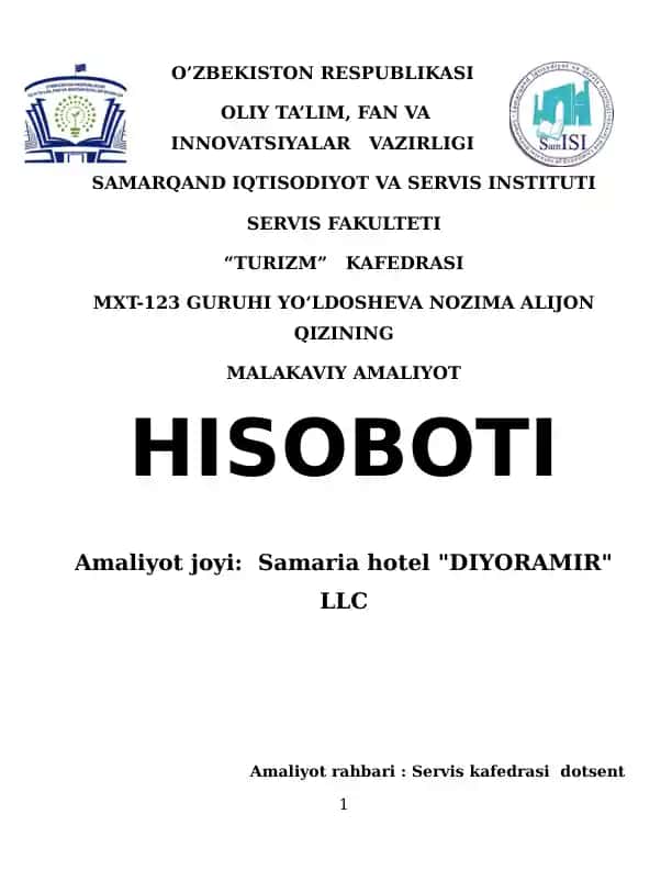Nozima Alijon Qizinining Malakaviy Amaliyoti